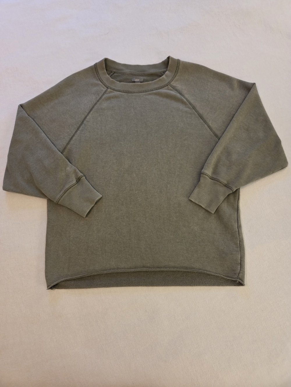 AERIE Olive Green Raw Cut City Oversized Crewneck Loungewear Sweatshirt Womens S - Picture 6 of 12
